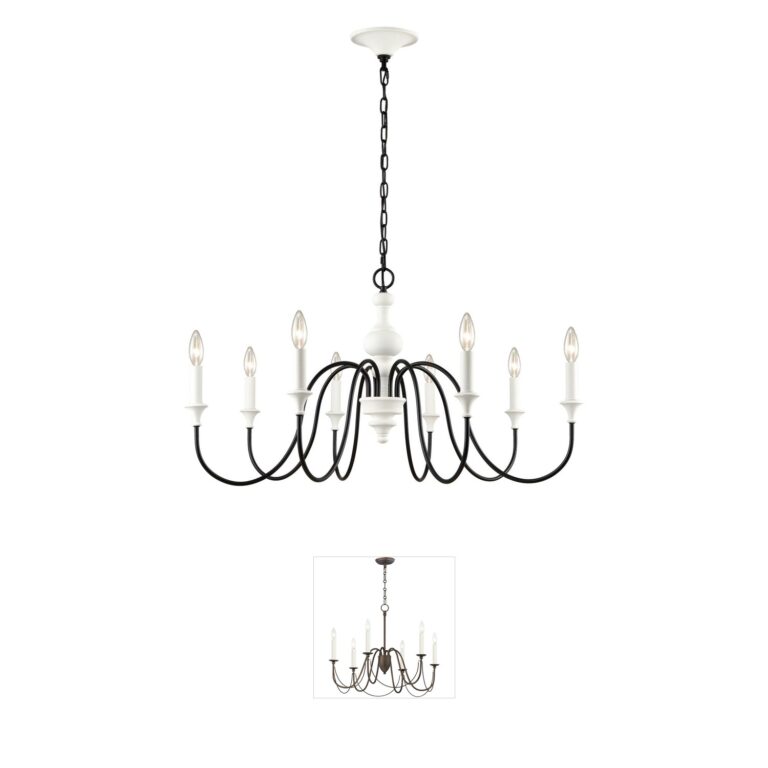 Atlas Lighting & Home Val de Loire 36-Inch 8-Light Textured White Steel Chandelier
