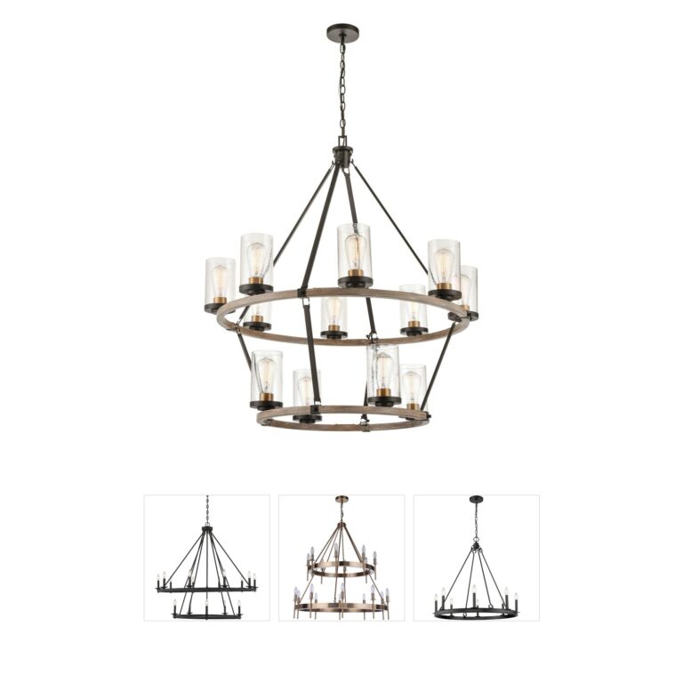 Atlas Lighting & Home Geringer Tiered Steel Chandelier with Seeded Glass