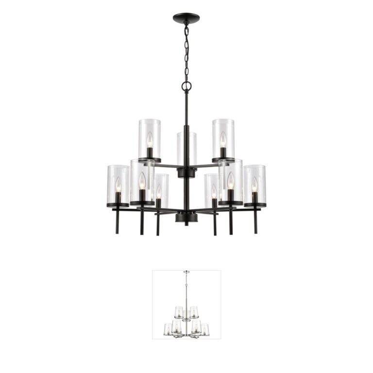 Atlas Lighting & Home Oakland 9-Light Black Steel Chandelier with Clear Glass