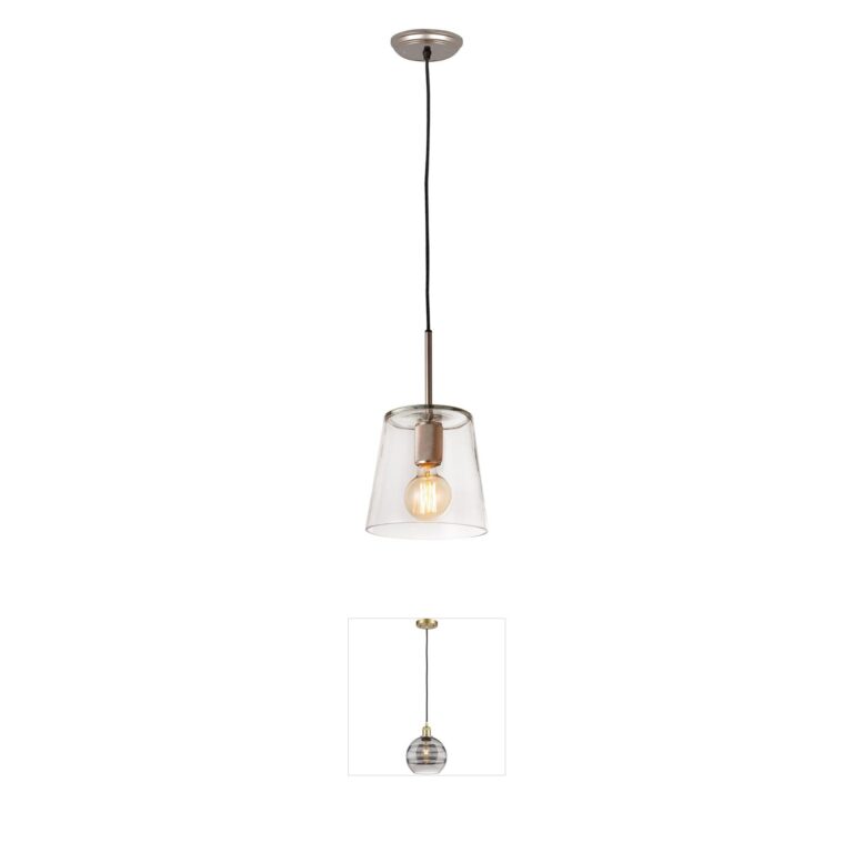 Atlas Lighting & Home Netta 8-Inch Satin Nickel Mini Pendant with Clear Glass