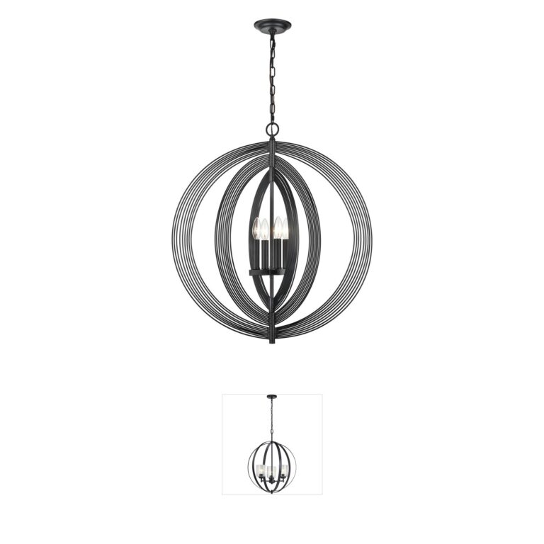 Atlas Lighting & Home Orme 27-Inch Matte Black Iron Globe Chandelier