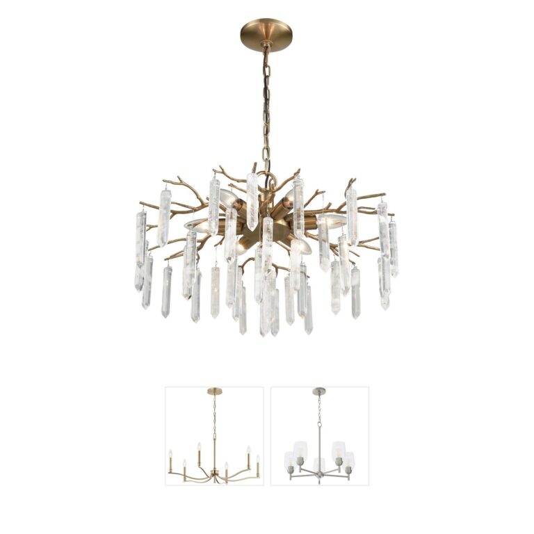 Atlas Lighting & Home Kvist 6-Light Natural Rock Crystal Chandelier in Cafe Bronze