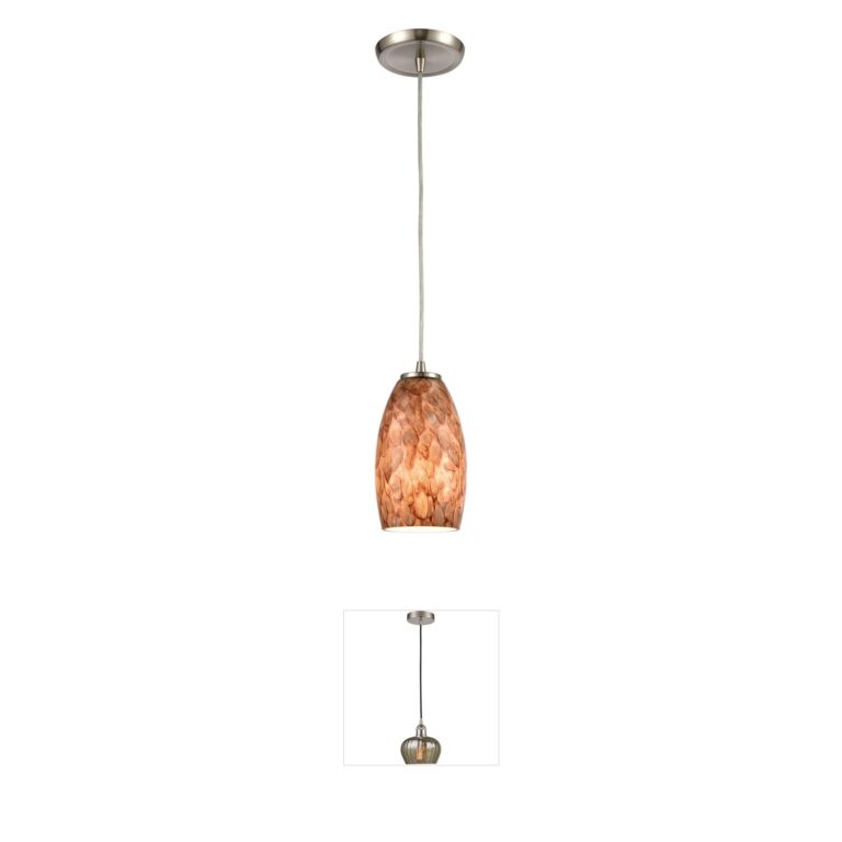 Atlas Lighting & Home Nature's Collage 5-Inch Satin Nickel Mini Pendant with Feathered Brown Glass