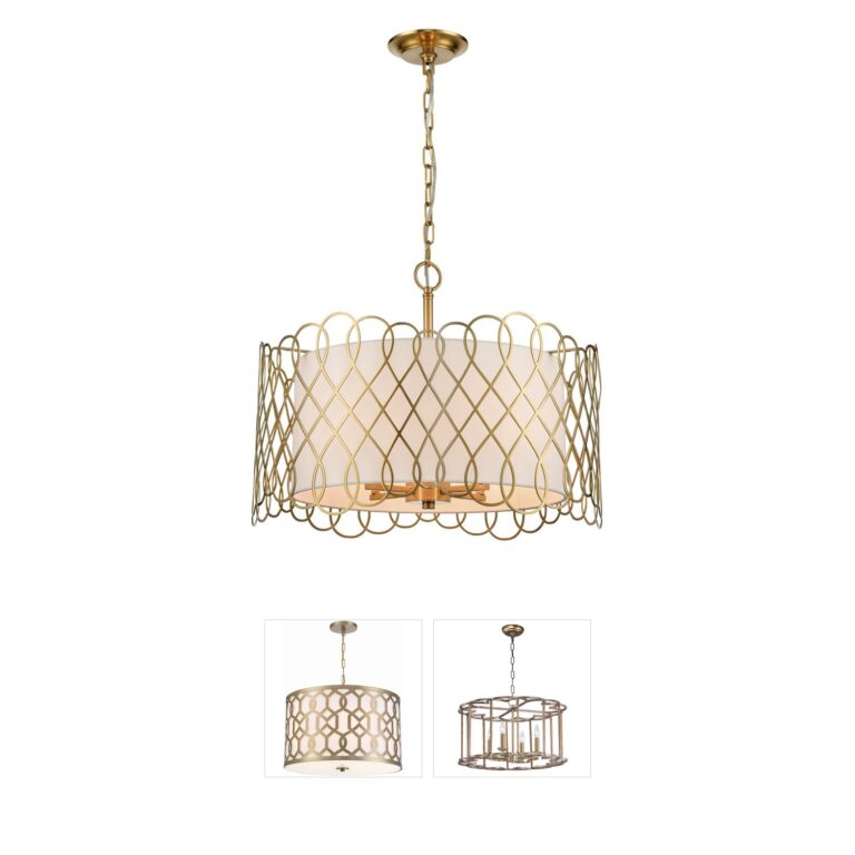 Atlas Lighting & Home Harp Lane Satin Brass Chandelier with White Cotton Shades