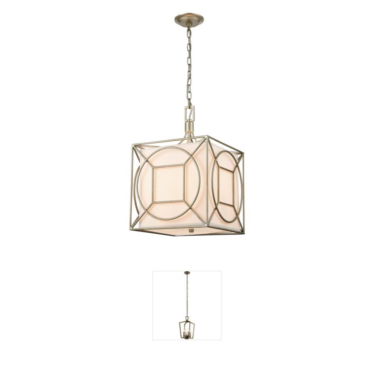 Atlas Lighting & Home Shaftsbury Square Antique Silver 3-Light Pendant with White Cotton Shade