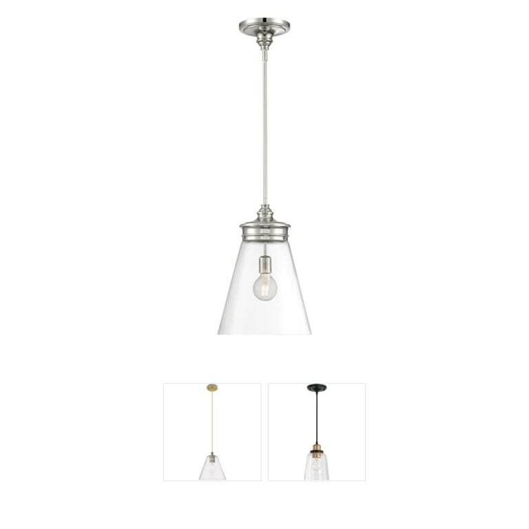 Atlas Lighting & Home Emma 12-Inch Polished Nickel Pendant with Clear Glass Bell