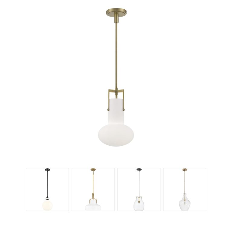 Atlas Lighting & Home Izel Antique Brass Pendant with Shiny Opal Glass