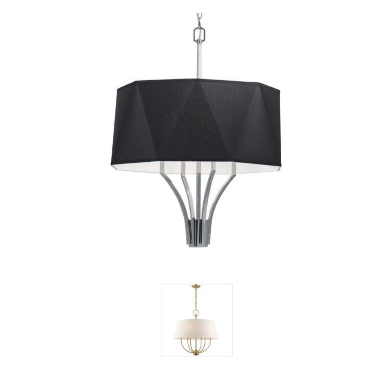 Atlas Lighting & Home Diamond 21" Polished Nickel Chandelier with Black Fabric Shade