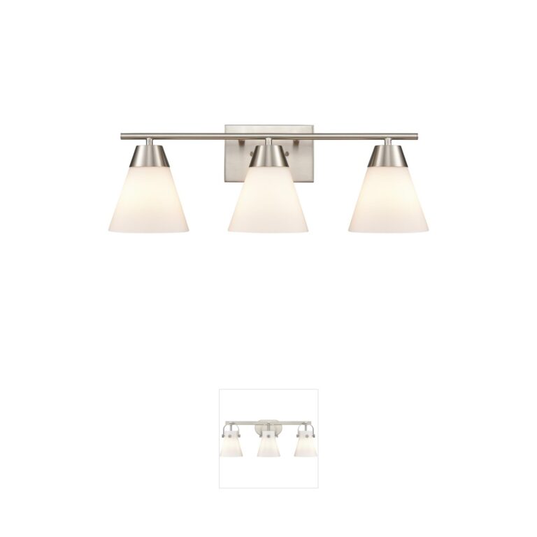 Atlas Lighting & Home Vivica 24-Inch 3-Light Brushed Nickel Vanity Light with Etched Opal Glass