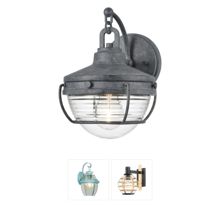 Atlas Lighting & Home Eastport Aged Zinc Ribbed Glass Outdoor Wall Sconce