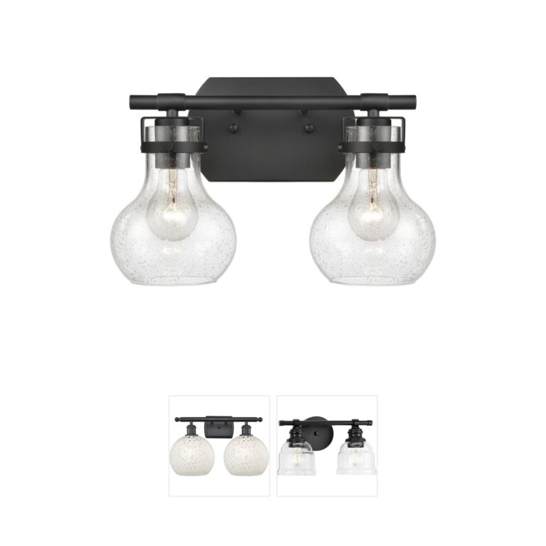 Atlas Lighting & Home Salamanca Matte Black Seeded Glass Vanity Light