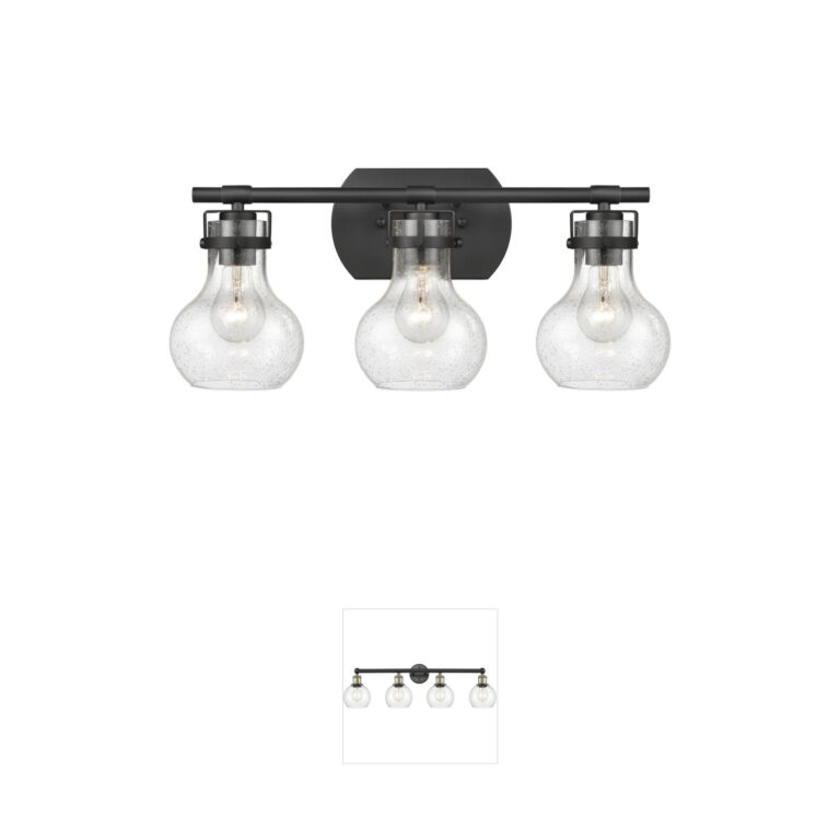 Atlas Lighting & Home Salamanca 3-Light Matte Black Seeded Glass Vanity Light