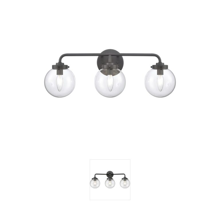 Atlas Lighting & Home Fairbanks 3-Light Matte Black Vanity with Clear Handblown Glass