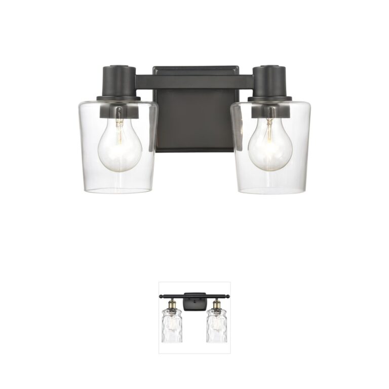 Atlas Lighting & Home Celia 2-Light Matte Black Vanity with Handblown Glass
