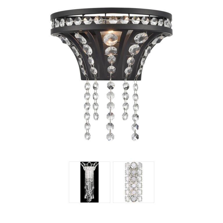 Atlas Lighting & Home Fantania 1-Light Matte Black and K9 Crystal Wall Sconce