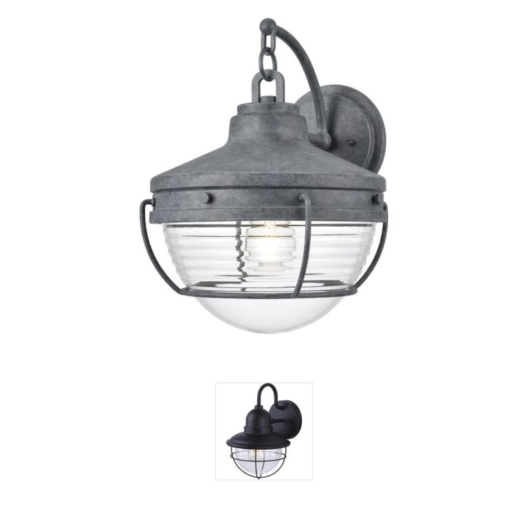 Atlas Lighting & Home Eastport 14-Inch Aged Zinc Outdoor Wall Sconce with Ribbed Glass