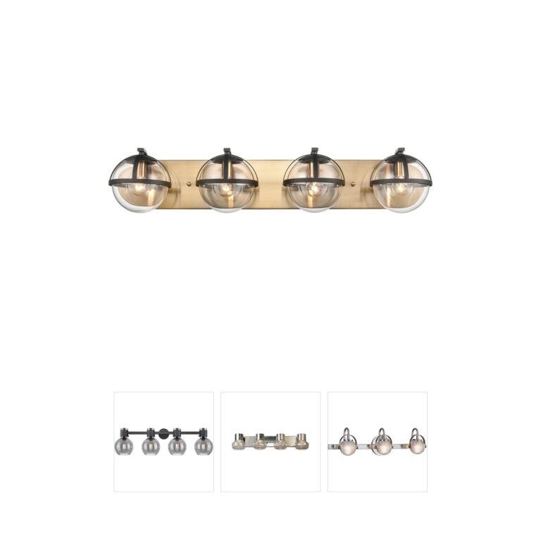 Atlas Lighting & Home Davenay 31-Inch 4-Light Satin Brass and Handblown Glass Vanity Light