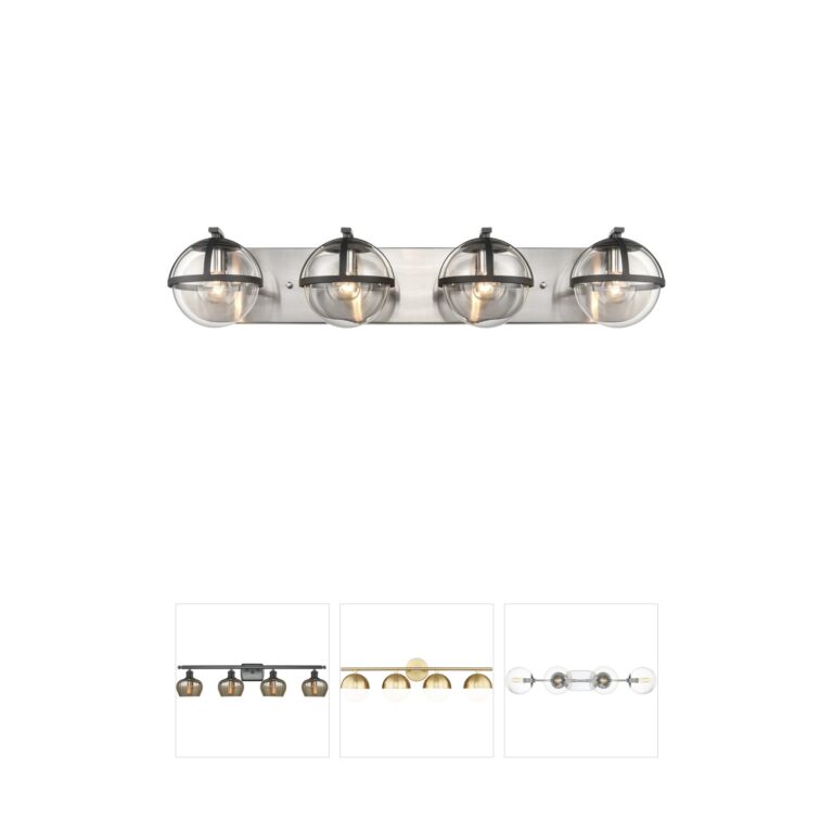 Atlas Lighting & Home Davenay 31-Inch 4-Light Satin Nickel Vanity Light with Handblown Clear Glass