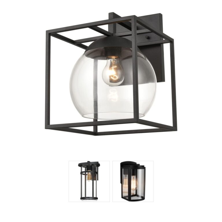 Atlas Lighting & Home Cubed 13-Inch Charcoal Outdoor Wall Sconce with Clear Glass