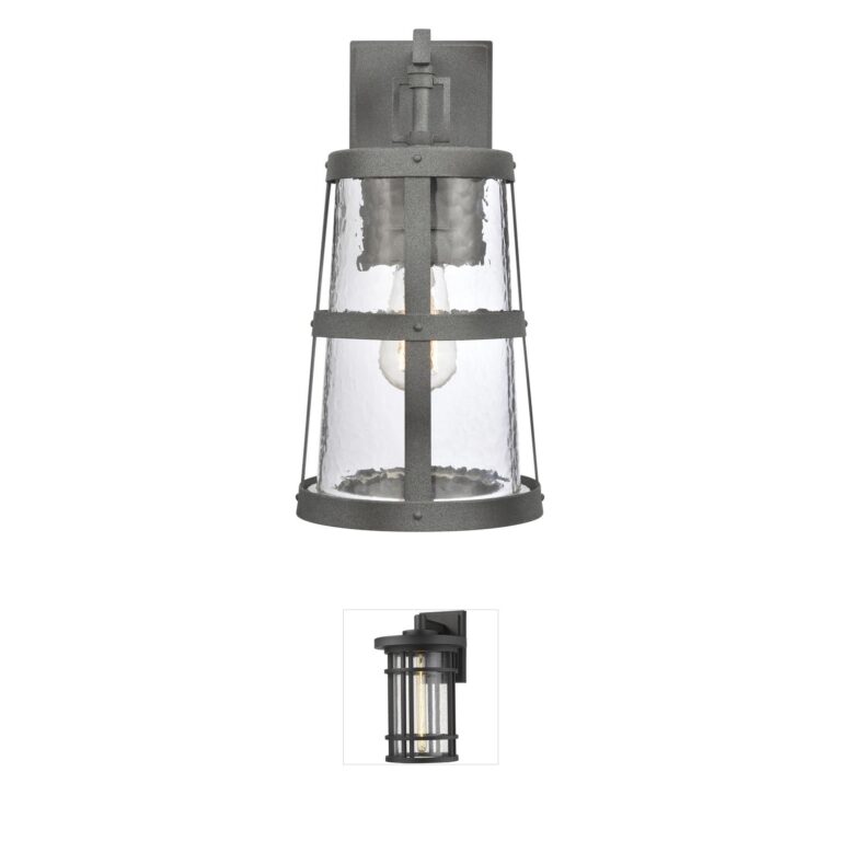 Atlas Lighting & Home Dakota 14" Distressed Zinc Outdoor Sconce with Hammered Glass