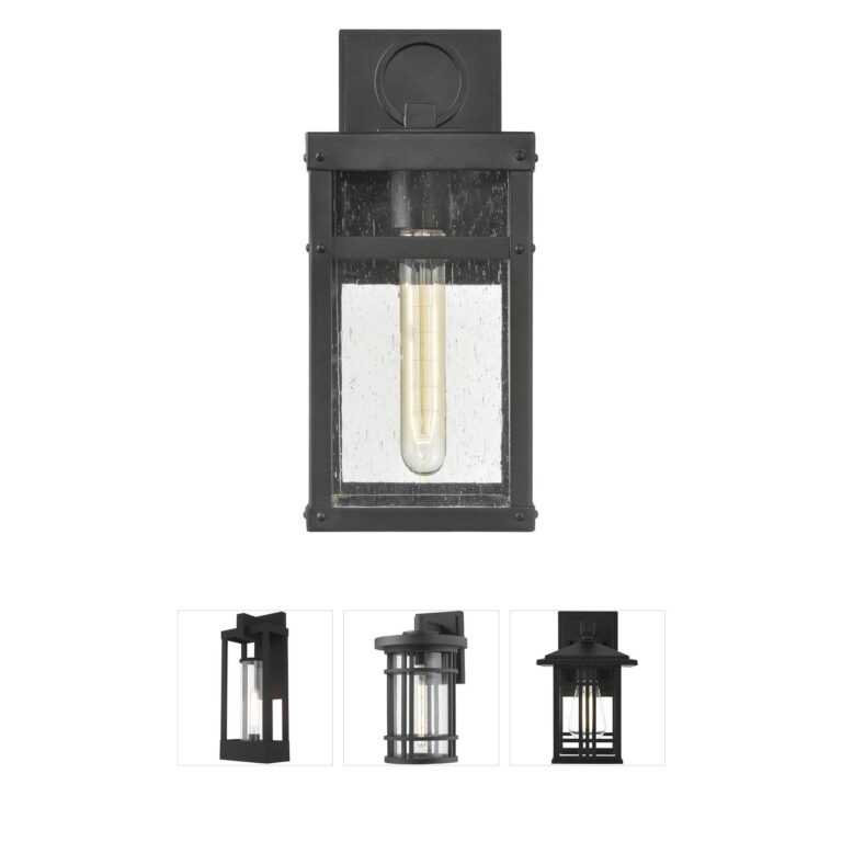 Atlas Lighting & Home Dalton Textured Black Outdoor Wall Sconce with Seeded Glass