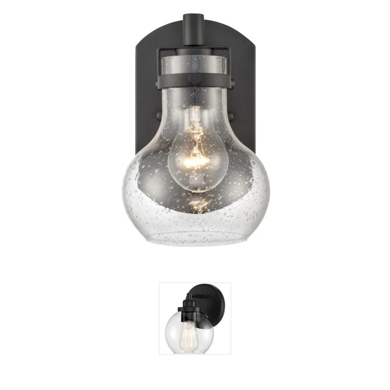 Atlas Lighting & Home Salamanca 1-Light Matte Black Seeded Glass Vanity Light