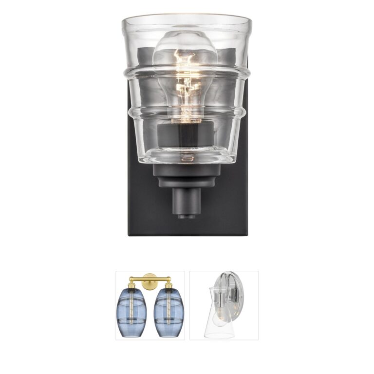 Atlas Lighting & Home Pulsate Matte Black and Clear Handblown Glass Vanity Light