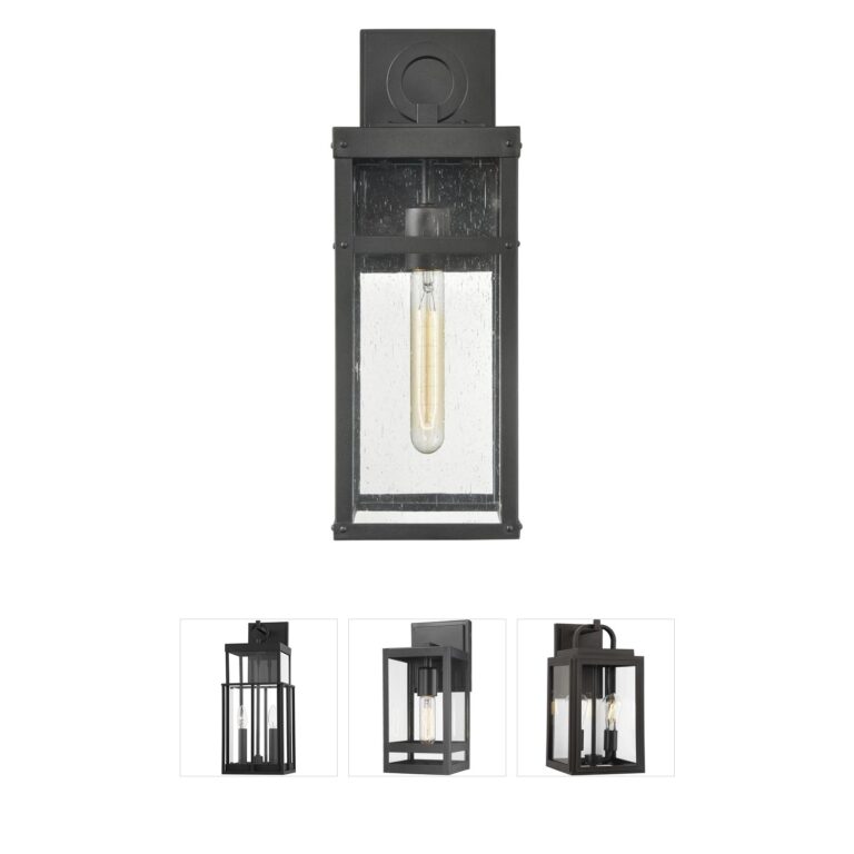 Atlas Lighting & Home Dalton 17.5" Textured Black Outdoor Wall Sconce with Seeded Glass