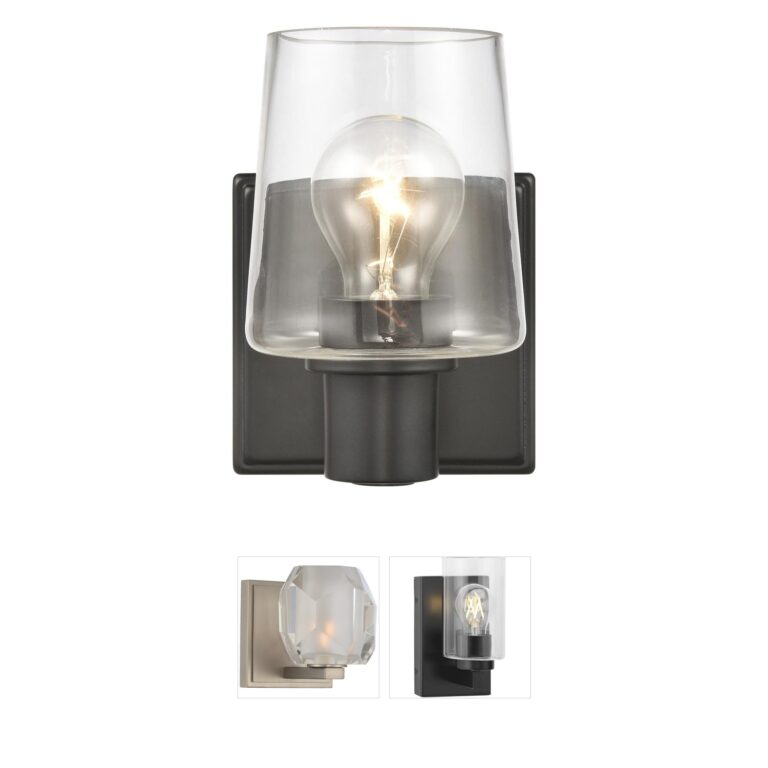 Atlas Lighting & Home Celia 1-Light Matte Black and Handblown Clear Glass Vanity Light