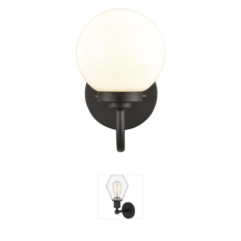 Atlas Lighting & Home Fairbanks Matte Black and Handblown Opal Glass Wall Sconce