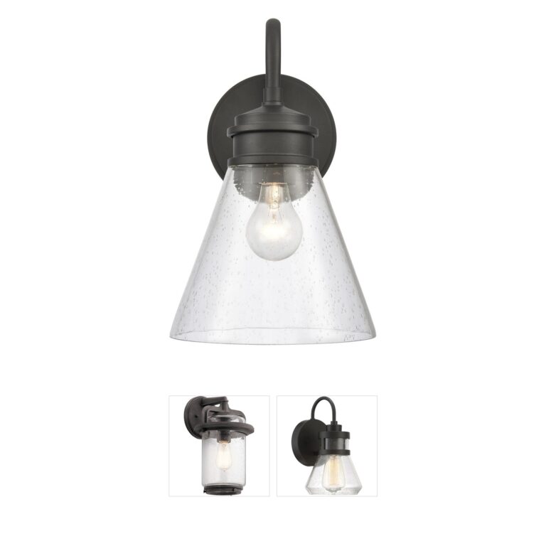 Atlas Lighting & Home Dovas 13.5" Textured Black Outdoor Wall Sconce with Seeded Glass