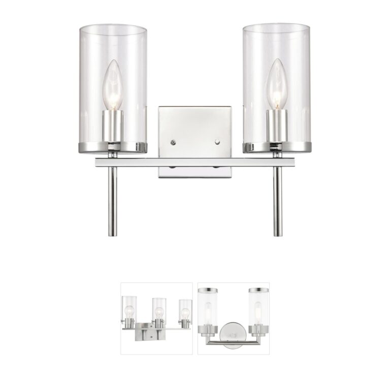 Atlas Lighting & Home Oakland Chrome Steel & Clear Glass 2-Light Vanity Light