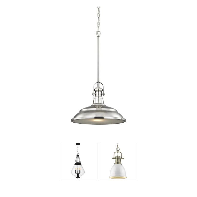 Atlas Lighting & Home Blakesley 14-Inch Brushed Nickel Bell Pendant with Frosted Diffuser