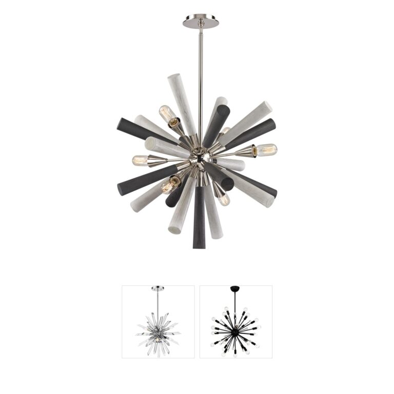 Atlas Lighting & Home Solara 28" Polished Nickel & Wood 6-Light Chandelier