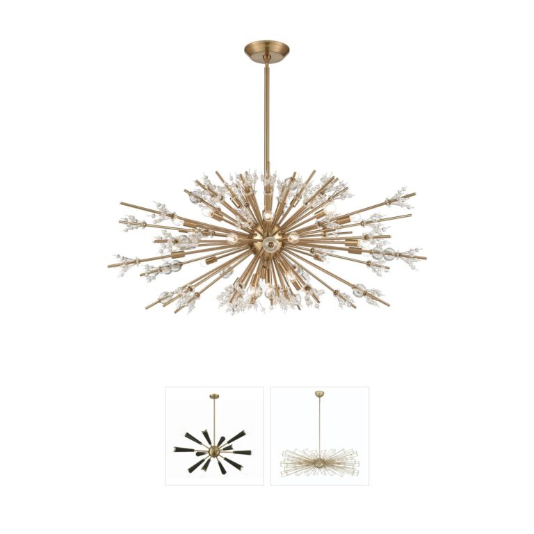 Atlas Lighting & Home Starburst 29-Light Satin Brass and K9 Crystal Chandelier