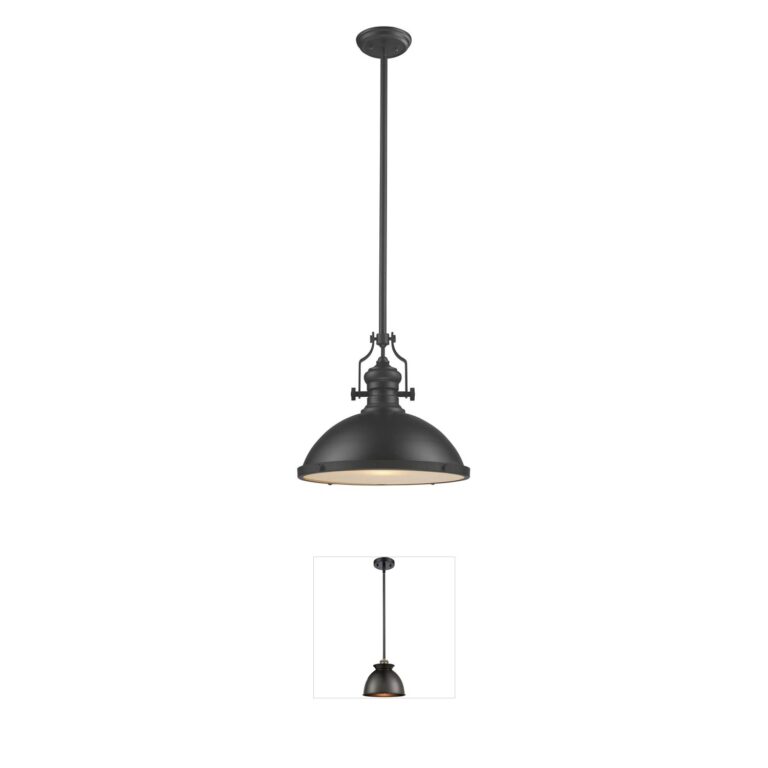 Atlas Lighting & Home Chadwick 17" Matte Black Steel Pendant with Frosted Glass
