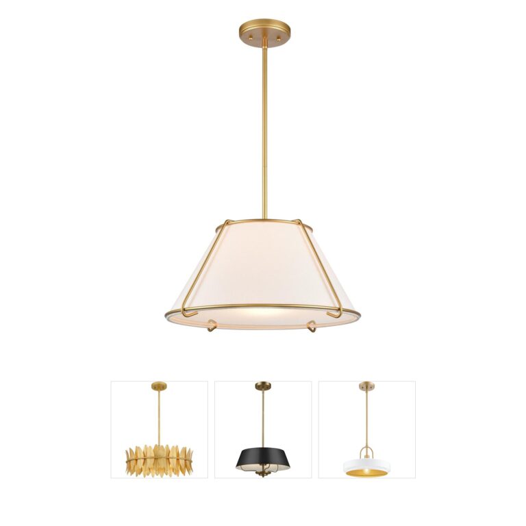 Atlas Lighting & Home Regalia 18-Inch Natural Antique Brass Pendant with White Linen Shade