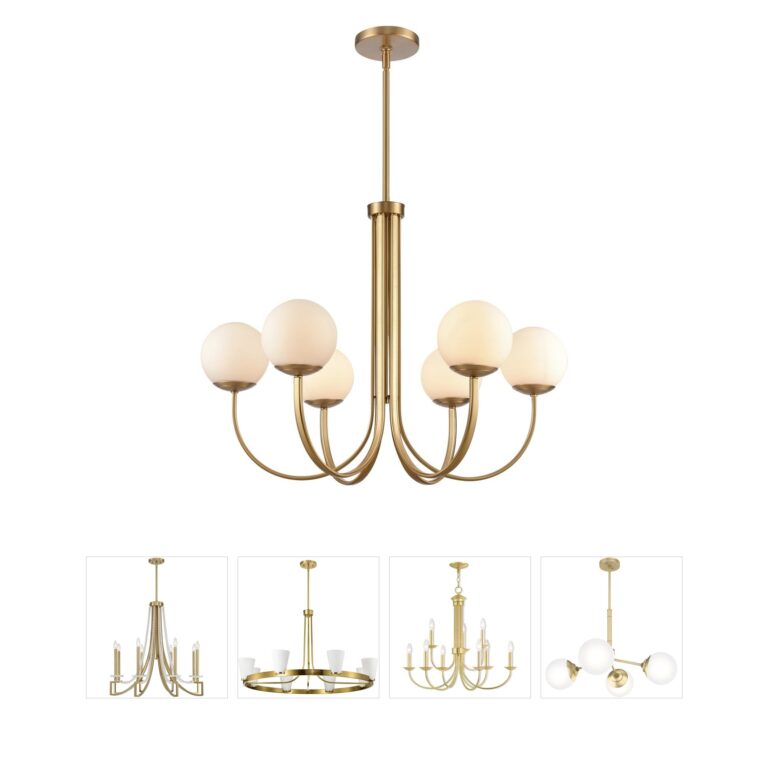 Atlas Lighting & Home Caroline 6-Light Brushed Gold Chandelier with Etched Opal Glass