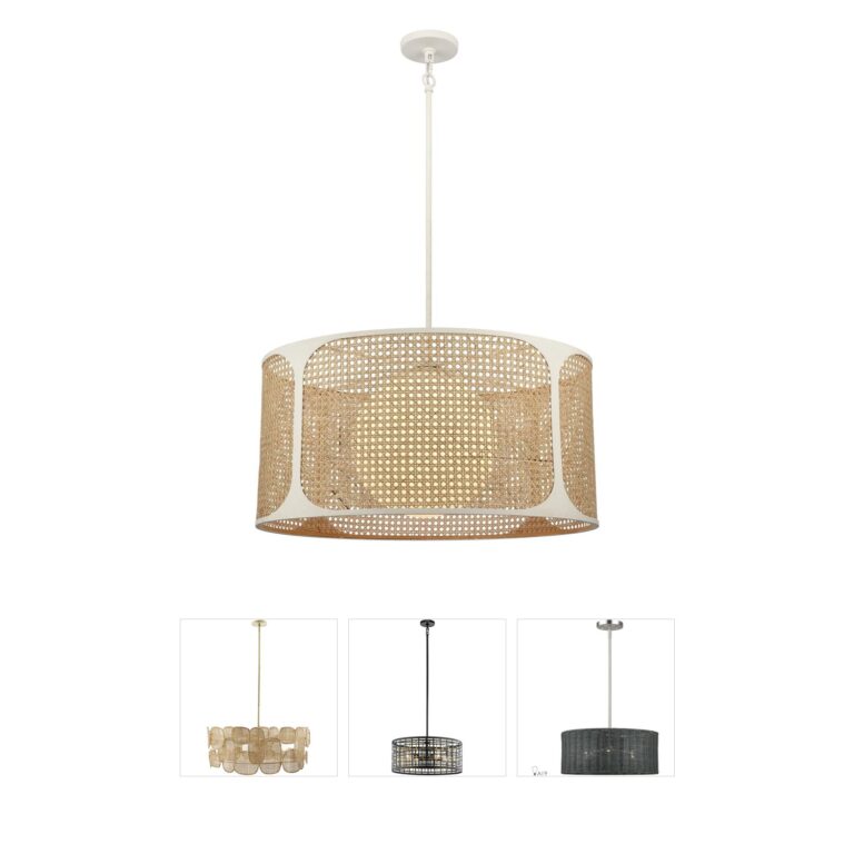 Atlas Lighting & Home Coastal Breeze White Coral Wicker Drum Chandelier