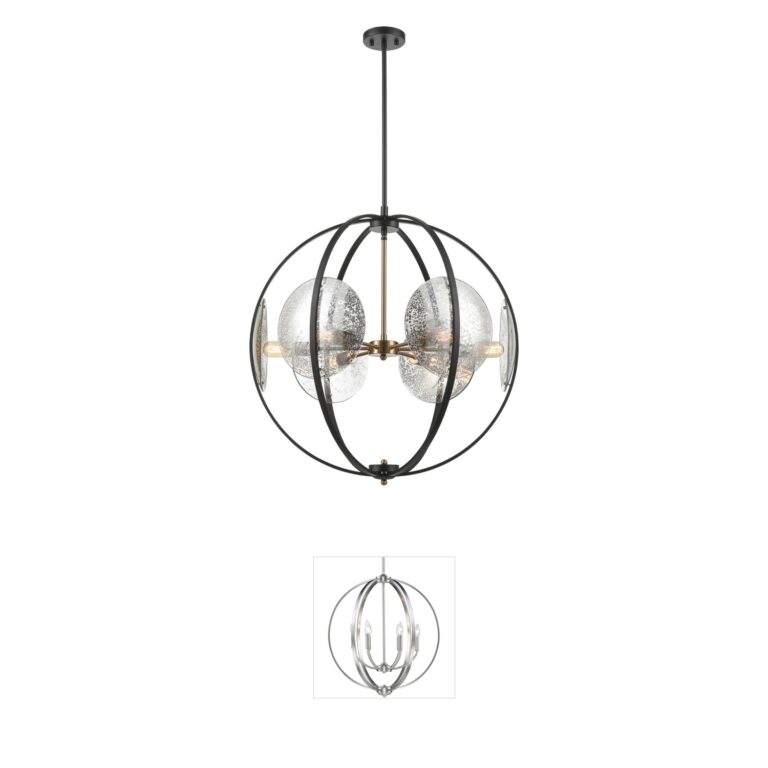 Atlas Lighting & Home Oriah 28-Inch 6-Light Chandelier in Matte Black and Silver Mercury Glass