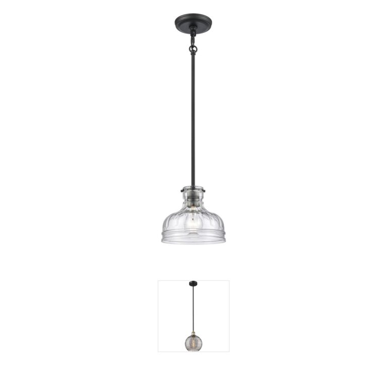 Atlas Lighting & Home Orinoco 8-Inch Matte Black and Handblown Glass Mini Pendant