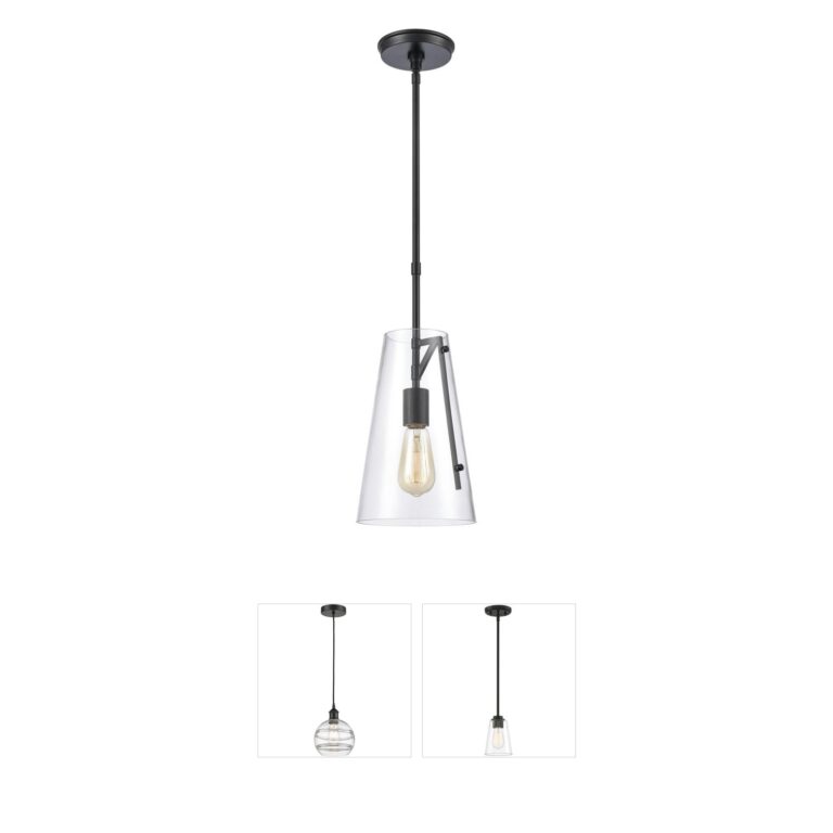 Atlas Lighting & Home Trustle 7-Inch Matte Black and Handblown Clear Glass Mini Pendant
