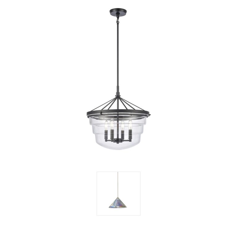 Atlas Lighting & Home Boyer 18" Matte Black 4-Light Pendant with Clear Handblown Glass