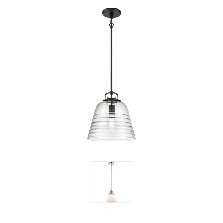 Atlas Lighting & Home Current Handblown Clear Glass Matte Black Cone Pendant