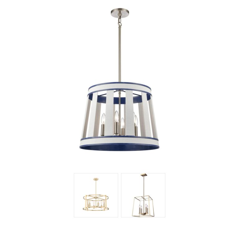 Atlas Lighting & Home White Burlap 20-Inch 6-Light Ocean Blue Chandelier