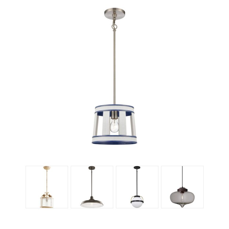 Atlas Lighting & Home White Burlap Ocean Blue Drum Pendant
