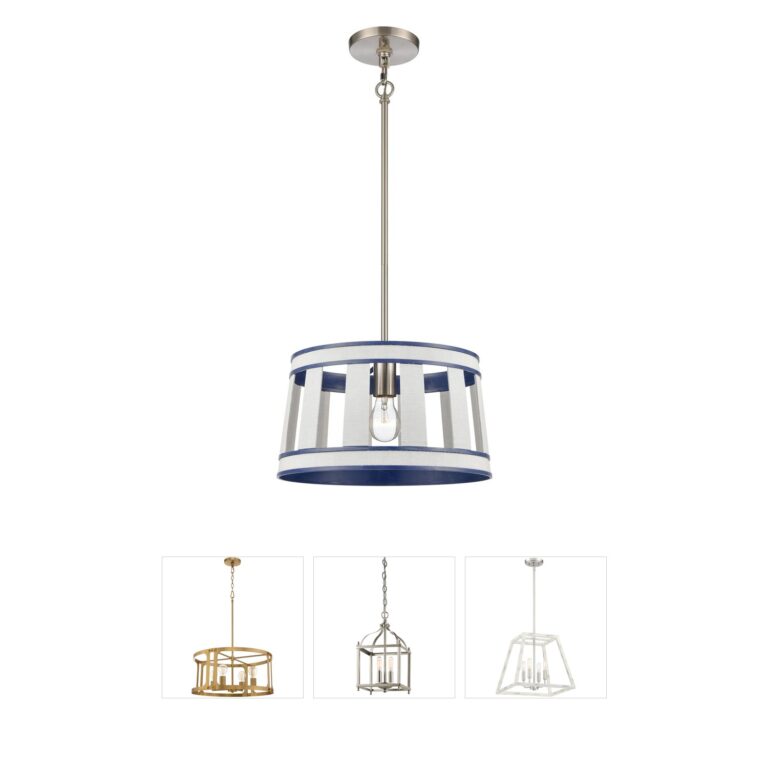 Atlas Lighting & Home White Burlap Ocean Blue Drum Pendant