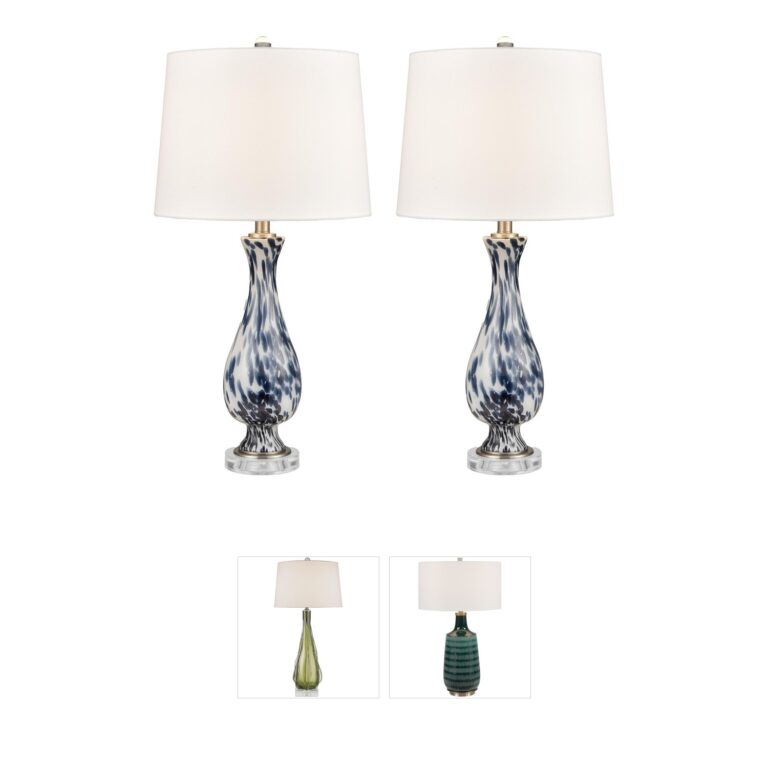 Atlas Lighting & Home Cordelia Sound Handblown Blue Glass Table Lamp Set