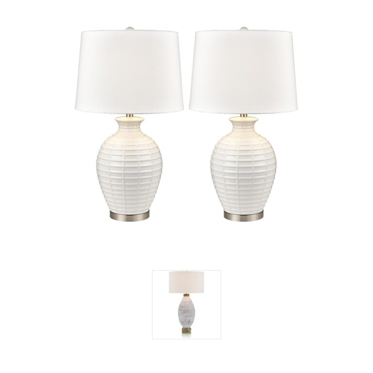 Atlas Lighting & Home Junia White Glazed Ceramic Table Lamp Set