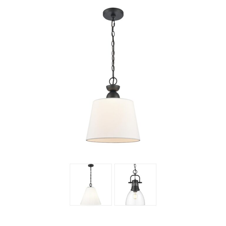 Atlas Lighting & Home Kistler Charcoal and White Linen Drum Pendant